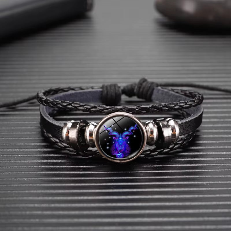 12 Zodiac Signs Constellation Charm Luminous Bracelet for Men Fashion Multilayer Weave Leather Bracelet & Bangle Jewelry Gifts