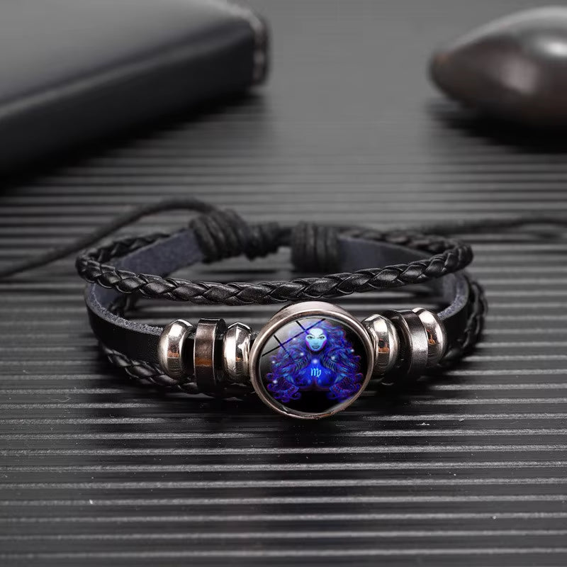 12 Zodiac Signs Constellation Charm Luminous Bracelet for Men Fashion Multilayer Weave Leather Bracelet & Bangle Jewelry Gifts