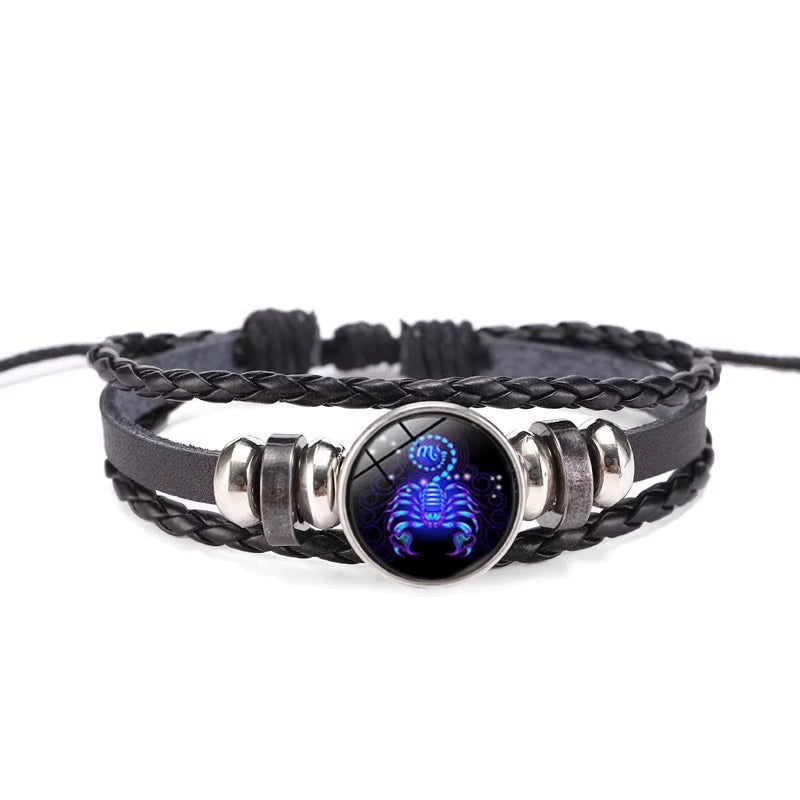 12 Zodiac Signs Constellation Charm Luminous Bracelet for Men Fashion Multilayer Weave Leather Bracelet & Bangle Jewelry Gifts