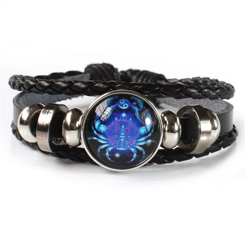 12 Zodiac Signs Constellation Charm Luminous Bracelet for Men Fashion Multilayer Weave Leather Bracelet & Bangle Jewelry Gifts