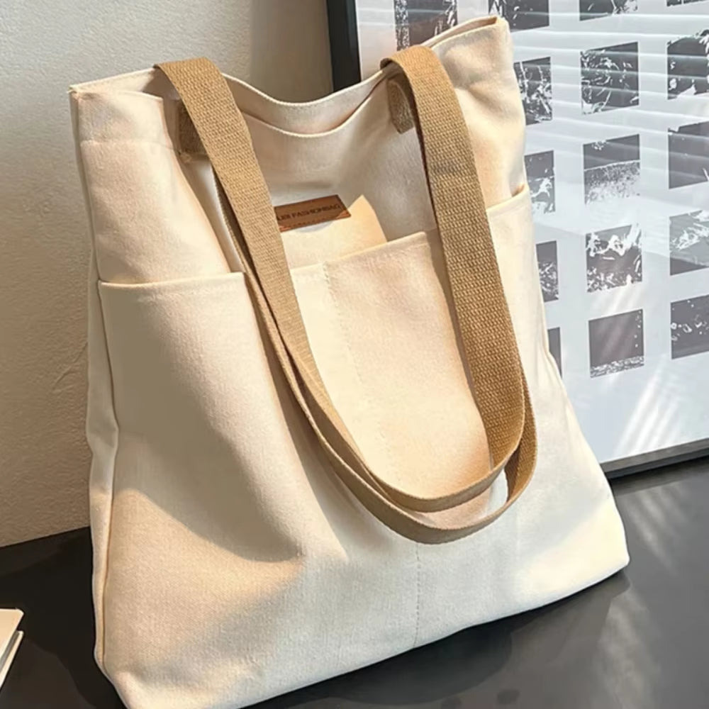 1Pc Women'S Tote Bag Canvas Sewing Thread Large Capacity Advanced Sense Handbag Convenient Practical Female'S Commuter Bag