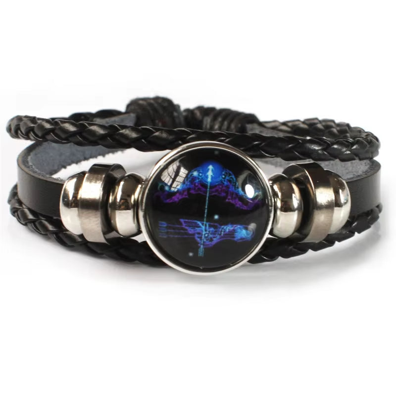 12 Zodiac Signs Constellation Charm Luminous Bracelet for Men Fashion Multilayer Weave Leather Bracelet & Bangle Jewelry Gifts