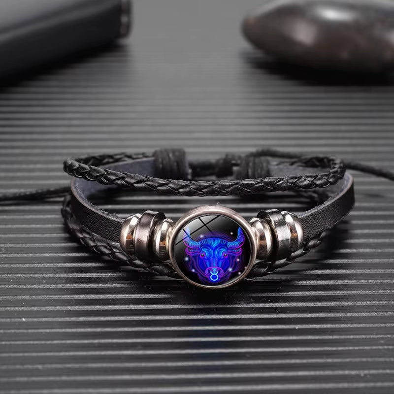 12 Zodiac Signs Constellation Charm Luminous Bracelet for Men Fashion Multilayer Weave Leather Bracelet & Bangle Jewelry Gifts