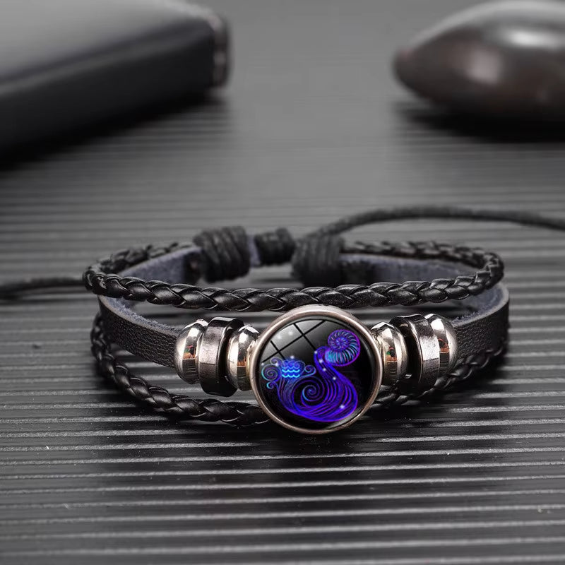 12 Zodiac Signs Constellation Charm Luminous Bracelet for Men Fashion Multilayer Weave Leather Bracelet & Bangle Jewelry Gifts